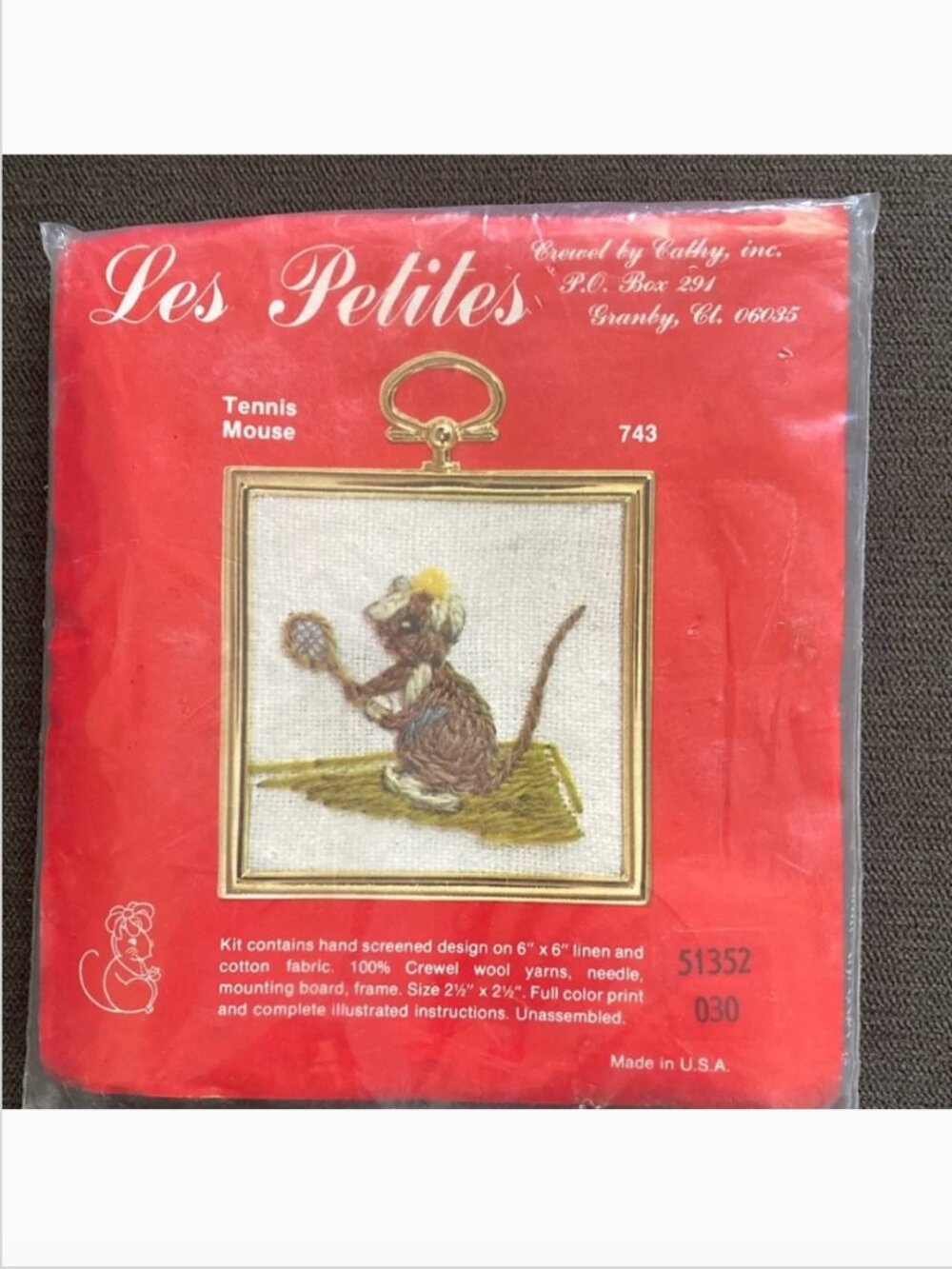 Vintage "Les Petites" Crewel by Cathy Embroidery Kit #743 Tennis Mouse